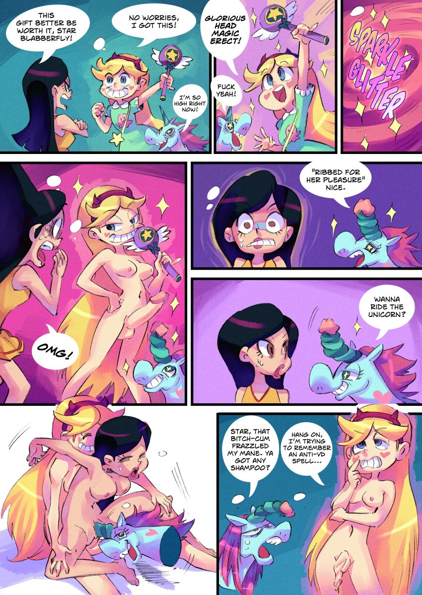 1girls 2futas balls breasts brittany_wong brittney_wong comic female flying_princess_pony_head fti_transformation futa_on_female futanari headband horn intersex magic monophallia penis penis_horn rafchu royal_magic_wand sex star_butterfly star_vs_the_forces_of_evil straight_hair text transformation trio unicorn wand