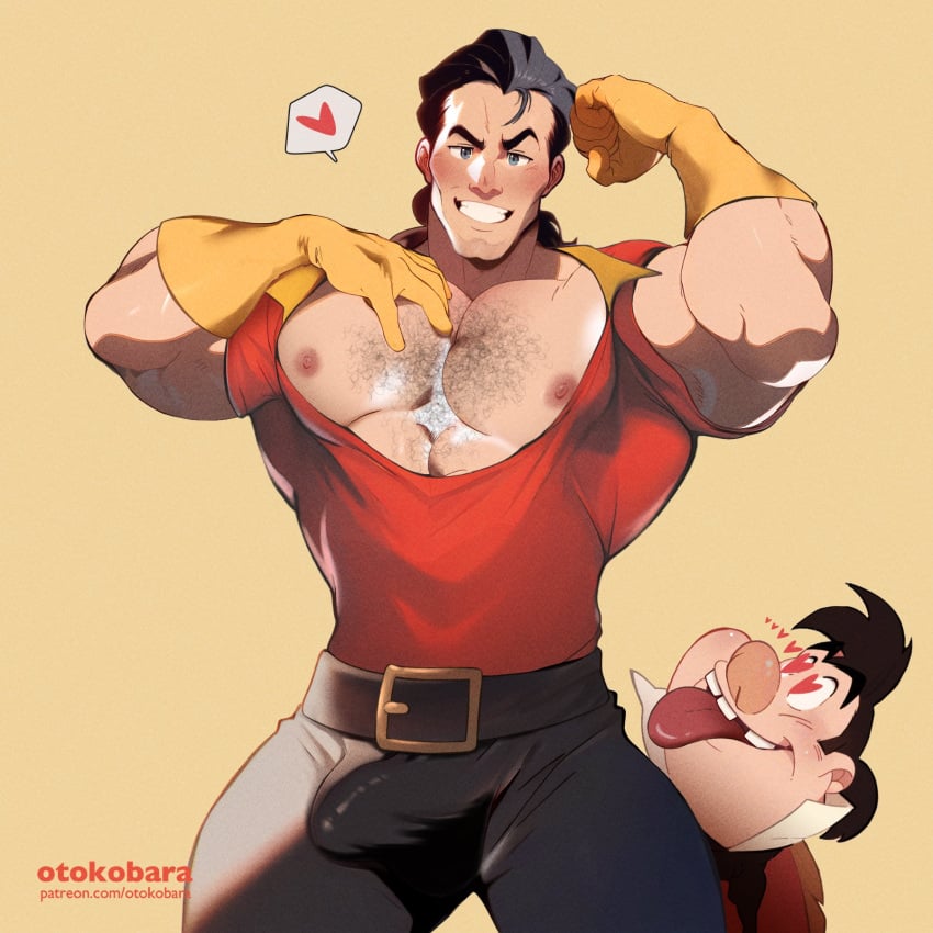 abs bara beauty_and_the_beast biceps big_bulge bulge clothing disney disney_villains gaston male male_nipples male_only manly muscular_male nipples otokobara pecs tight_clothing