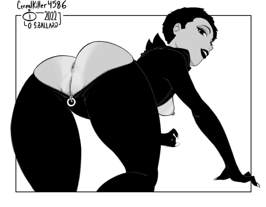 1girls all_fours ass back_view bodysuit catwoman cerealkiller4586_(shane_ballard) presenting_hindquarters pussy short_hair solo