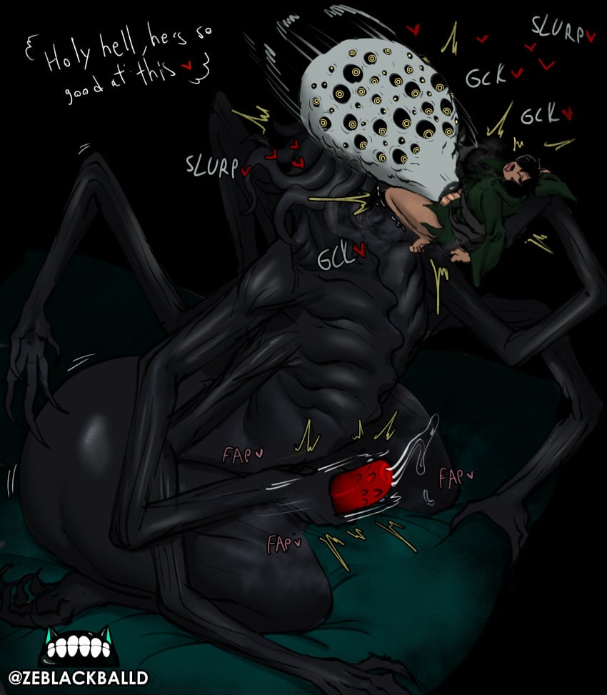 arachnid bottomless bottomless_female color colored fellatio femboy femboy_on_futa masturbating masturbating_during_fellatio masturbation multi_arm multi_eye multi_limb naked nude nude_male tatakihaise_colors the_baptist_(zeblackballd) zeblackballd_(artist)