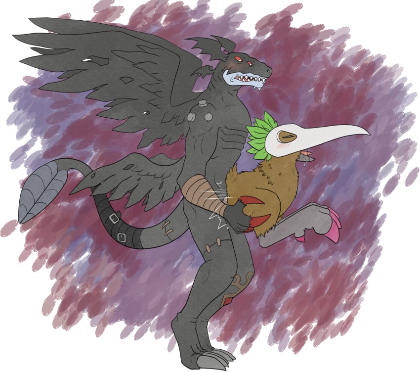 absurd_res ambiguous_gender ambiguous_penetration anthro avian back_wings bandai_namco beak bird black_body blush bodily_fluids brown_body claws cloacal cloacal_penetration demon devidramon digimon digimon_(species) dragon drooling duo feathered_wings feathers feet female feral from_behind_position hi_res kiwi_(disambiguation) kiwimon male male/female mask mythological_creature mythological_scalie mythology open_beak open_mouth p.v.su penetration red_claws saliva scalie sex tail talons toes wings