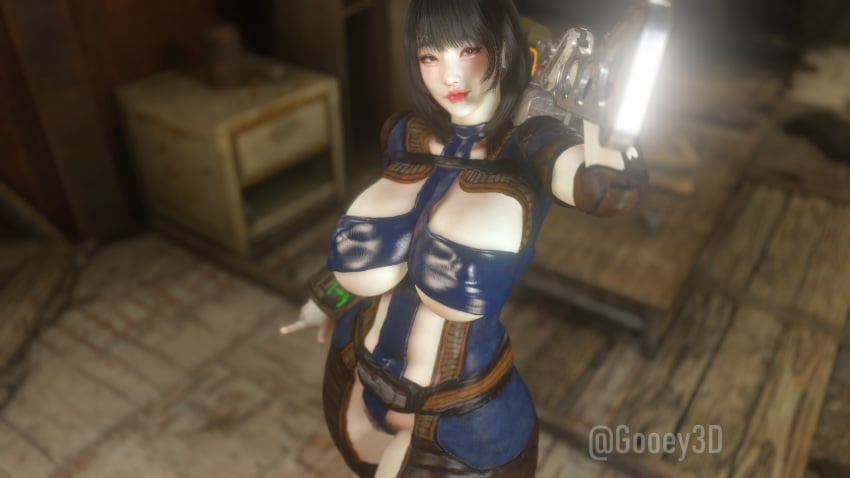 1girls 3d big_breasts black_hair breasts busty curvaceous curvy curvy_body curvy_female curvy_figure fallout female gooey3d huge_breasts large_breasts vault_girl vault_suit voluptuous