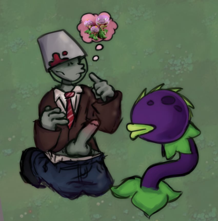 2d_artwork bootleg_chinese_chomper_plush_eating_the_fruity_football_zombie bucket buckethead_zombie bullettrainz chomper_(pvz) green_skin male_only meme penis plants_vs_zombies zombie zombie_(pvz)