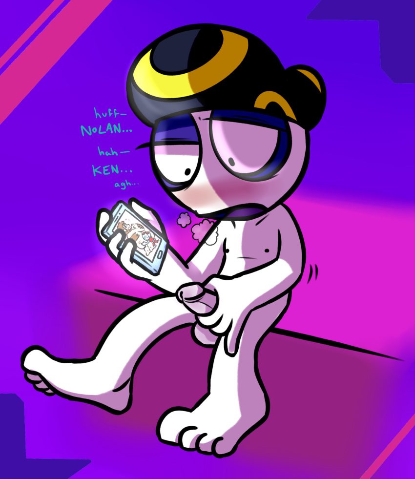 blush clothing feet hat headgear headwear hi_res humanoid male male_only masturbation pan_pizza penile penile_masturbation phone rebeltaxi solo stickly