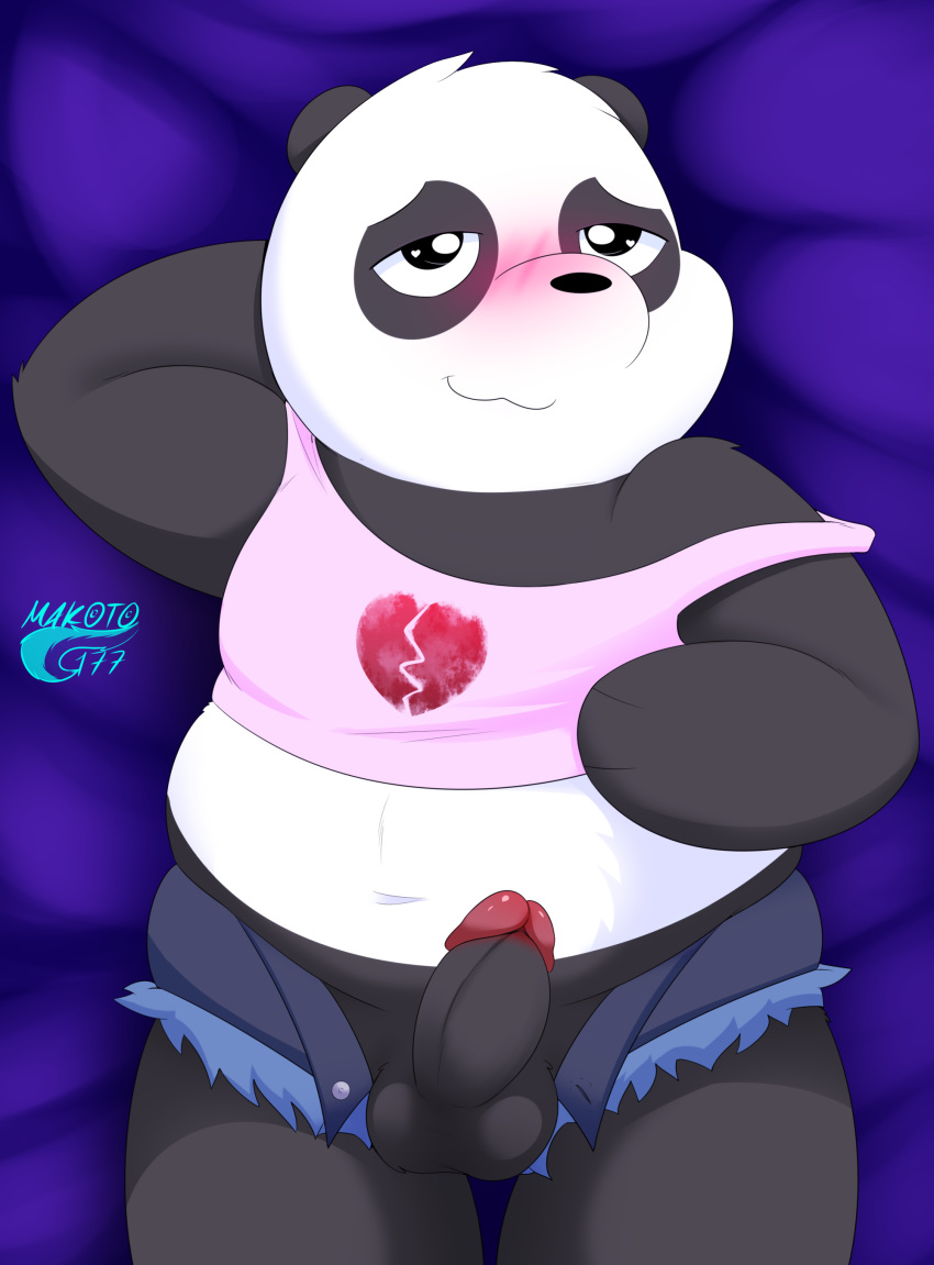 absurd_res anthro balls blush cartoon_network clothed clothing digital_media_(artwork) erection fur genitals giant_panda hi_res humanoid makoto177 male male_only mammal nude panda_(wbb) penis simple_background smile solo ursid we_bare_bears white_body white_fur