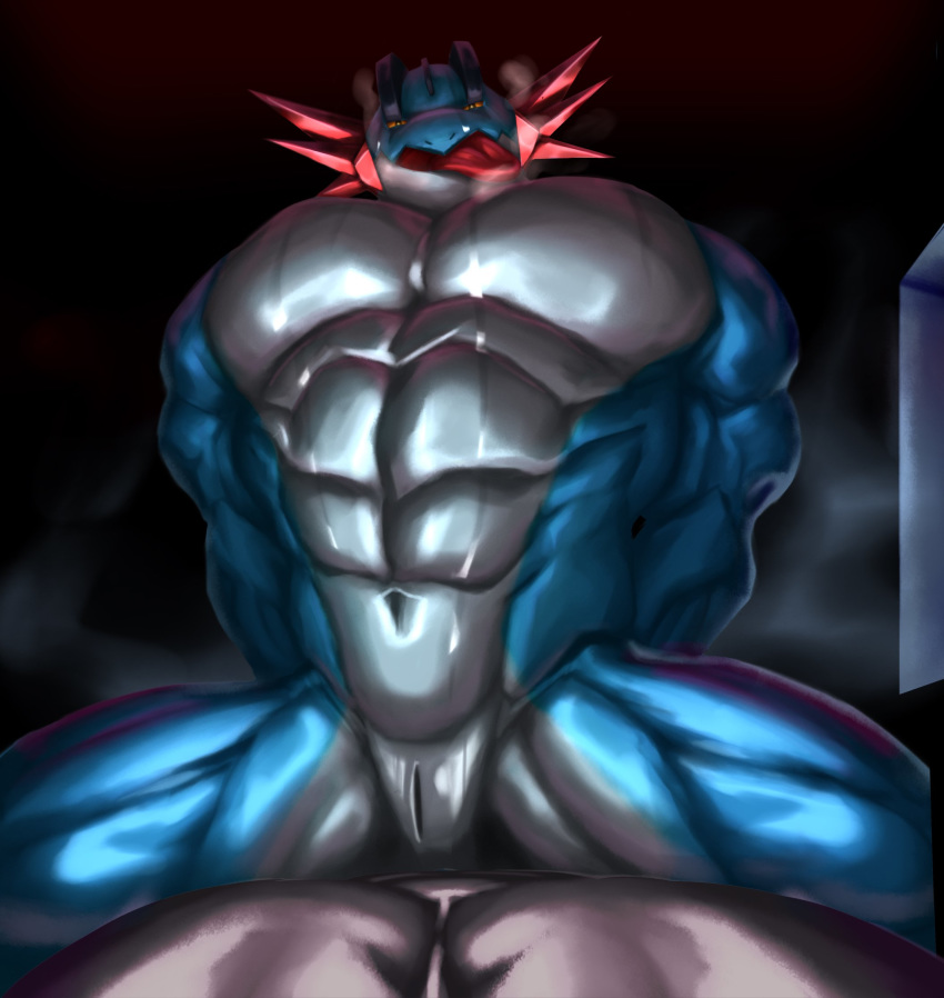 abs alternate_version_at_source alternate_version_available anthro arms_behind_back biceps big_muscles bodily_fluids duo generation_3_pokemon glistening glistening_body glistening_skin hands_behind_back hi_res huge_muscles looking_at_viewer male male_only mega_evolution mega_swampert muscular muscular_anthro muscular_male nintendo pokémon_(species) pokemon pose power_bottom sitting sitting_on_person slit snoway swampert sweat tongue tongue_out video_games