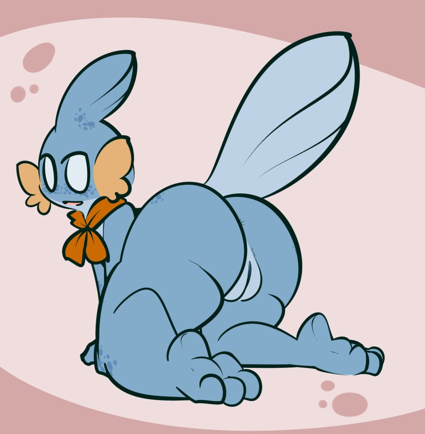 1-upclock 2020 3_toes all_fours anthro ass bandana big_butt blue_body blue_scales blue_spots female genitals grey_background hi_res kerchief mabel_(1-upclock) mostly_nude mudkip nintendo no_pupils orange_bandanna orange_body orange_kerchief orange_scales pokémon_(species) pokemon pokemon_(species) presenting presenting_hindquarters pussy raised_tail scales simple_background solo spots spotted_body spotted_scales thick_thighs toes video_games white_eyes