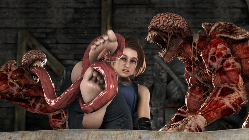 1girls 2boys 2monsters 3d capcom demon feet female jill_valentine jill_valentine_(sasha_zotova) koolsfm licker monster resident_evil resident_evil_3 resident_evil_3_remake source_filmmaker steps3d tagme