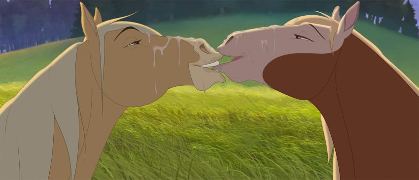 2020 bite biting_lip blonde_mane bodily_fluids brown_body brown_fur cum cum_on_face dreamworks duo equid equine esperanza_(cimarron) female female/female feral feral_on_feral fur furry genital_fluids hi_res horse mammal mane multicolored_body multicolored_fur narrowed_eyes open_mouth rain_(cimarron) spirit:_stallion_of_the_cimarron teeth tongue white_body white_fur yellow_body yellow_fur yuri zica