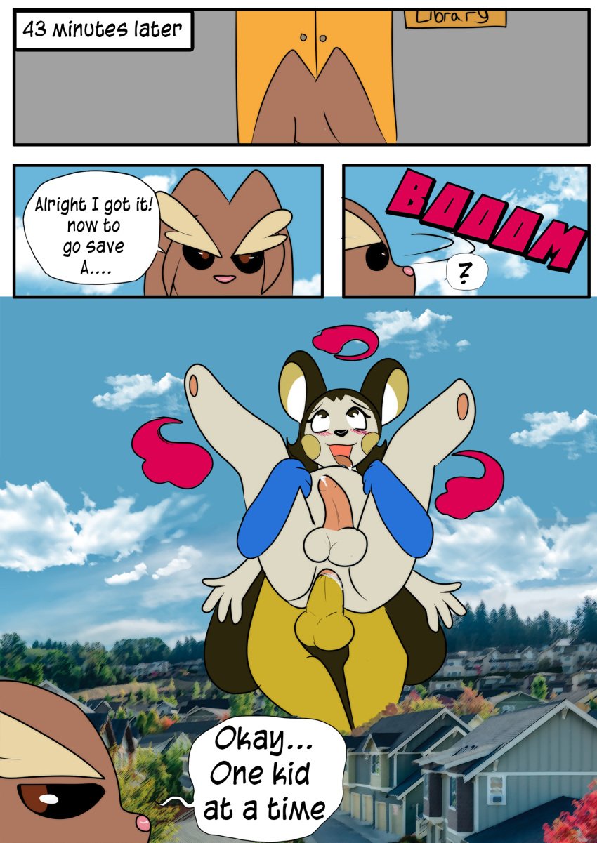 anal anthro clothing comic dynamax emolga english_text full_nelson gloves group handwear hi_res looking_pleasured looking_up lopunny male male/male nintendo pikachu pokémon_(species) pokemon pokemon_(species) realistic_background roxburyfox sex text video_games