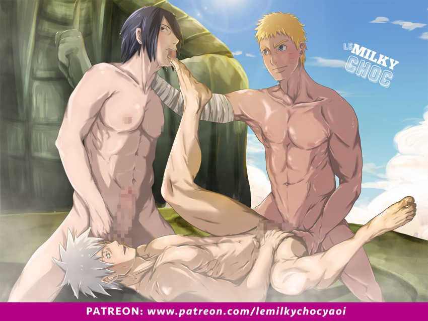 3boys abs age_difference anal bandage bandaged_arm black_eyes black_hair blonde_hair blue_eyes blur_censor blush boruto:_naruto_next_generations censored censored_anus censored_nipples censored_penis feet feet_up fit foot_fetish foot_lick gay grey_skin hair_over_one_eye hand_on_ass hatake_kakashi kakashi_hatake kneeling legs_up lemilkychoc licking_foot male male/male male_only male_penetrating mature mature_male missionary missionary_position mmm_threesome mosaic_censoring muscular naked naruto naruto_(series) naruto_uzumaki nipples nude nude_male older_male on_knees open_mouth outdoors outercourse outside pale-skinned_male pale_skin pixelated_penis sasuke_uchiha short_hair silver_hair spread_legs spreading teacher_and_student teamwork threesome tongue tongue_out uzumaki_naruto whisker_markings whiskers yaoi yellow_hair