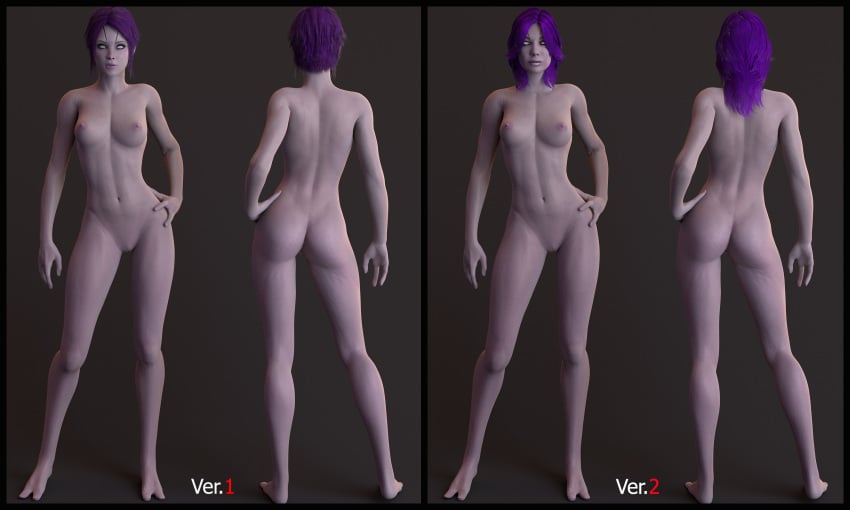 1girls 3d 3d_model alien_girl back_view completely_nude completely_nude_female mass_effect model model_sheet nude nude_female purple_hair purple_skin quarian tali'zorah_nar_rayya vittorio