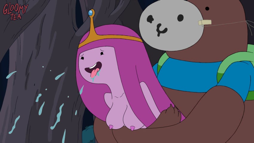 1boy 1girls 2020 adventure_time ahe_gao artist_signature backpack bag bear bear_(adventure_time) blonde_hair breasts cartoon_network crown edit erect_nipples female gloomytea male mask nipples open_mouth pale_skin pink_hair pink_skin princess_bubblegum saliva zoophilia