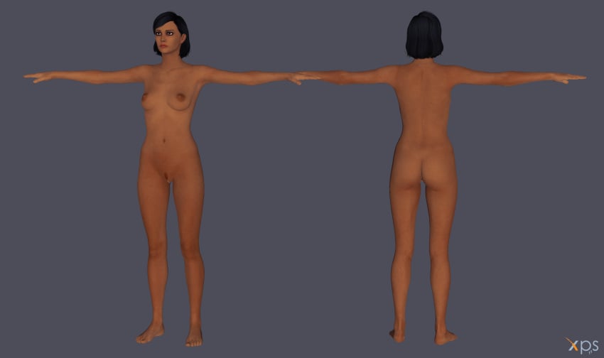 1girls 3d 3d_model black_hair brown_skin brown_skinned_female completely_nude completely_nude_female mass_effect model_sheet nude nude_female samantha_traynor vittorio xps