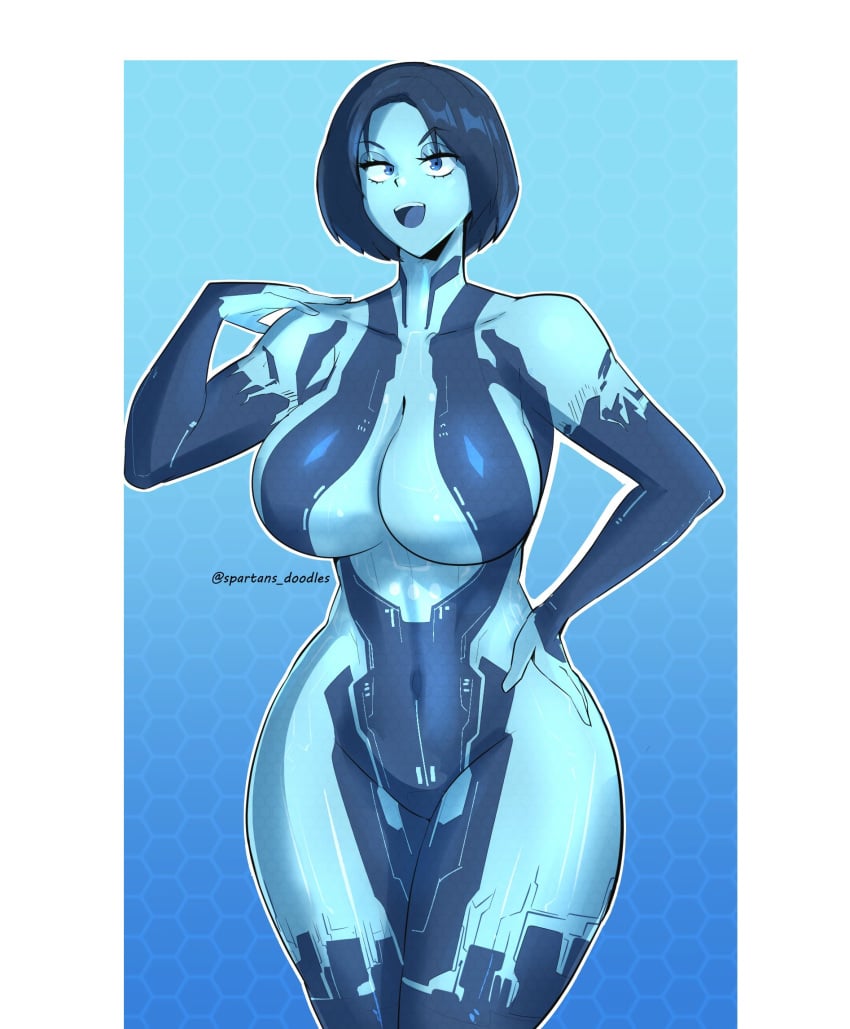 1girls big_breasts blue_hair breasts cortana female female_only halo_(series) huge_breasts large_breasts looking_at_viewer short_hair solo spartandoodles thick_thighs thighs wide_hips