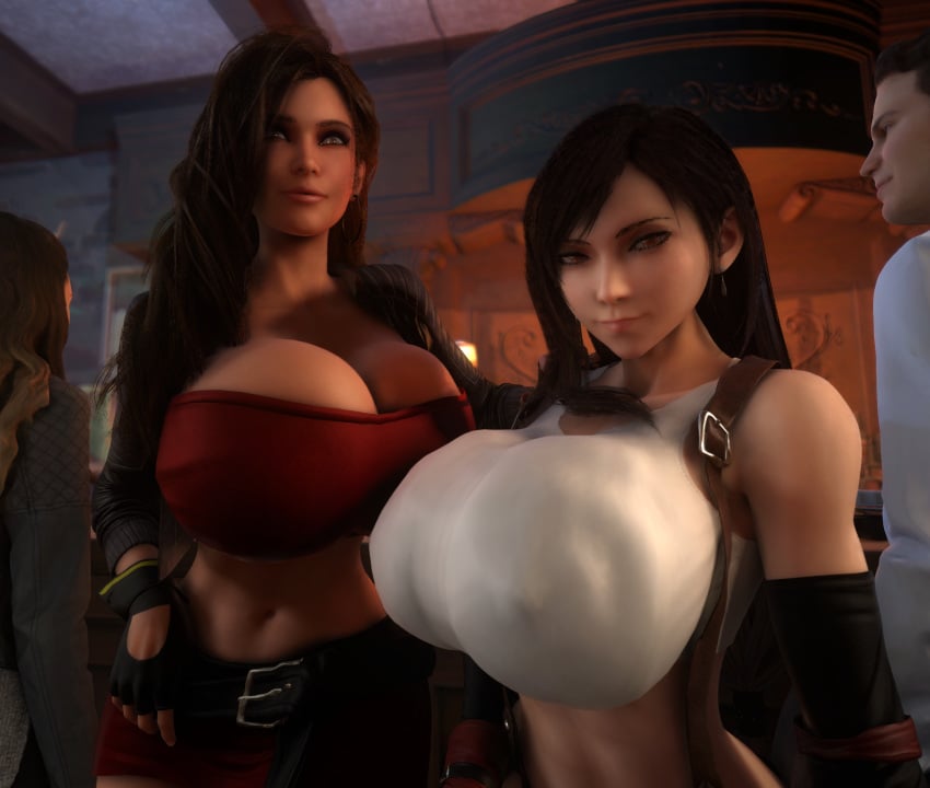 3d 3d_(artwork) alternate_breast_size bar bar_counter black_hair blaze_fielding breasts brown_hair casual cleavage close-up closeup clothed clothed_female clothing cropped_jacket earrings female female_focus final_fantasy final_fantasy_vii final_fantasy_vii_remake fit fit_female gloves hoop_earrings hourglass_figure huge_ass huge_breasts human human_female human_only jacket large_ass long_eyelashes long_hair looking_at_viewer midriff midriff_baring_shirt miniskirt nipple_bulge nipples nipples_visible_through_clothing red_eyes red_skirt short_skirt skirt streets_of_rage streets_of_rage_4 suspenders tank_top thighs tifa_lockhart toned_stomach top_heavy top_heavy_breasts tube_top tubetop upper_body vaako wide_hips