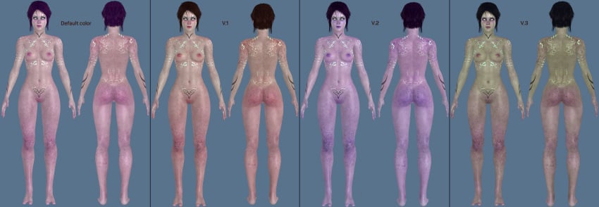 1girls 3d 3d_model alien_girl completely_nude completely_nude_female mass_effect model_sheet nude nude_female purple_hair purple_skin quarian tali'zorah_nar_rayya tattoo vittorio