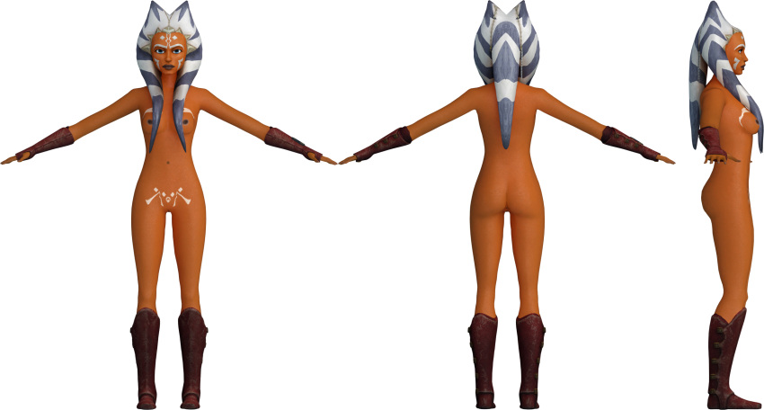 1girls 3d 3d_model aged_up ahsoka_tano alien alien_girl alien_humanoid big_lips blue_eyes boots breasts clone_wars completely_nude completely_nude_female dark_nipples eyes facial_markings fingerless_gloves footwear gloves grey_background horn humanoid jedi jedi_padawan knee_boots lips long_gloves looking_at_viewer markings model model_sheet multiple_views navel nipples nude nude_female nudity open_eyes orange_body orange_skin partially_clothed pose pubic_tattoo rear_view red_clothing shaved_pussy shoes side_view slim_waist small_breasts solo spread_arms standing star_wars t_pose tentacle tentacle_hair togruta vittorio watermark white_markings xps