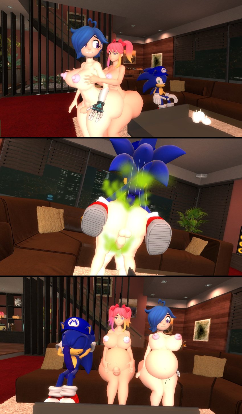 1boy 1futa 1girls big_ass big_ass_(futa) big_belly breasts fart farting farts female futa_on_female futanari garry's_mod kaibernation male male_on_futa nipples oc original_character pregnant pregnant_futa saiko_bichitaru_(smg4) sex sg8_(oc) smg4 tari_(smg4) threesome