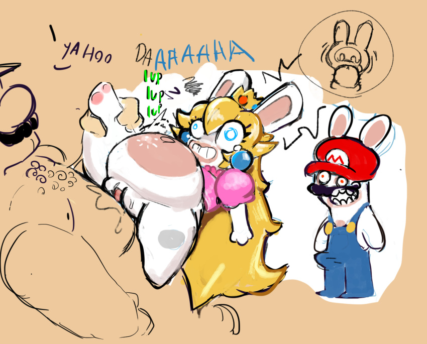 anthro bodily_fluids clothing crossover cum cum_inside eastern_and_western_character erection erection_under_clothing female genital_fluids hi_res human human_on_anthro inflation interspecies male male_on_anthro mammal mario mario_(series) mario_+_rabbids mario_+_rabbids:_kingdom_battle nintendo penetration rabbid_mario rabbid_peach raving_rabbids size_difference smaller_female tagxo_(artist) ubisoft vaginal_penetration