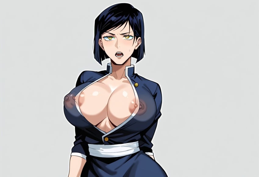 absurd_res ai_generated bbw female_focus female_only hi_res huge_breasts itadori_kaori jujutsu_kaisen milf nipples_visible_through_clothing perky_breasts simple_background solo_focus tagme upper_body widescreen