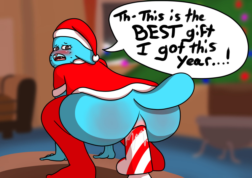 anal ass butt_hole christmas confidentartist dialogue dildo dildo_in_ass dildo_sitting female huge_ass nicole_watterson speech_bubble the_amazing_world_of_gumball