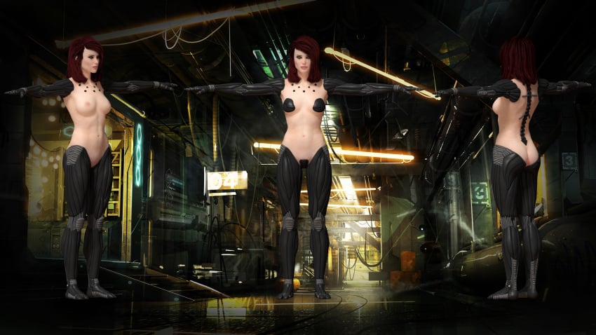 1girls 3d 3d_model cyborg cyborg_girl deus_ex deus_ex:_human_revolution model_sheet nude nude_female red_hair vittorio