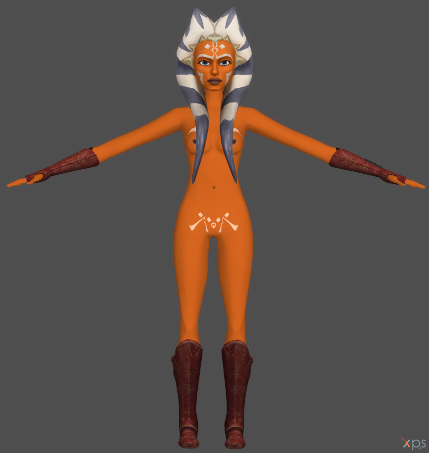 1girls 3d 3d_model aged_up ahsoka_tano alien alien_girl alien_humanoid big_lips blue_eyes boots breasts clone_wars completely_nude completely_nude_female dark_nipples eyes facial_markings fingerless_gloves footwear gloves grey_background horn humanoid jedi jedi_padawan knee_boots lips long_gloves looking_at_viewer markings model navel nipples nude nude_female nudity open_eyes orange_body orange_skin partially_clothed pubic_tattoo red_clothing shaved_pussy shoes slim_waist small_breasts solo spread_arms standing star_wars t_pose tentacle tentacle_hair togruta vittorio watermark white_markings xps