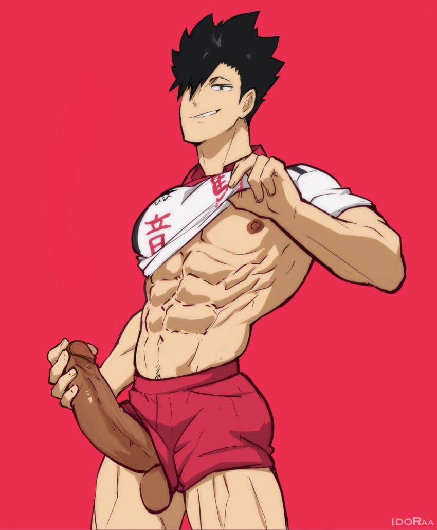 abs big_penis black_hair erect_penis erection haikyuu!! holding_penis idoraad kuroo_tetsurou lad lilprincyvi male male_focus male_only muscular muscular_male muscular_thighs pecs pectorals penis shirt_lift shirt_up smile solo solo_focus solo_male thighs volleyball_shorts volleyball_uniform