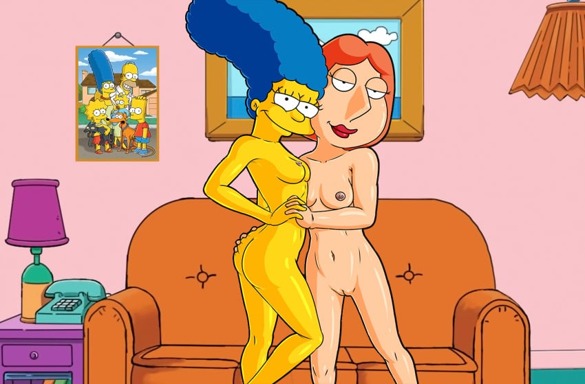 20th_century_fox 20th_century_studios 2girls bart_simpson blue_hair breasts cheating_wife crossover family_guy family_photo family_portrait grabbing_ass holding_hands homer_simpson lisa_simpson lois_griffin looking_at_viewer maggie_simpson marge_simpson milf milfs multiple_girls nude nude_female pussy red_hair red_lipstick santa's_little_helper santa_little_helper_(the_simpsons) the_simpsons yellow_body yellow_skin