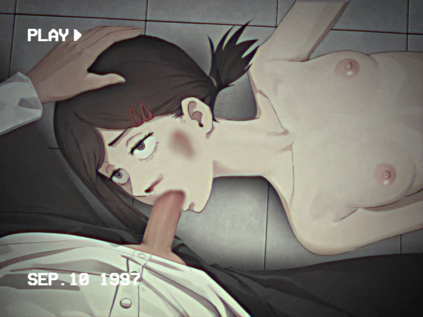 blood blowjob blur_censor breasts censored censored_penis chainsaw_man fellatio forced_oral higashiyama_kobeni highres knocked_out naked_female oral oral_rape oral_sex penis rape small_breasts unconscious yamomo yamomono