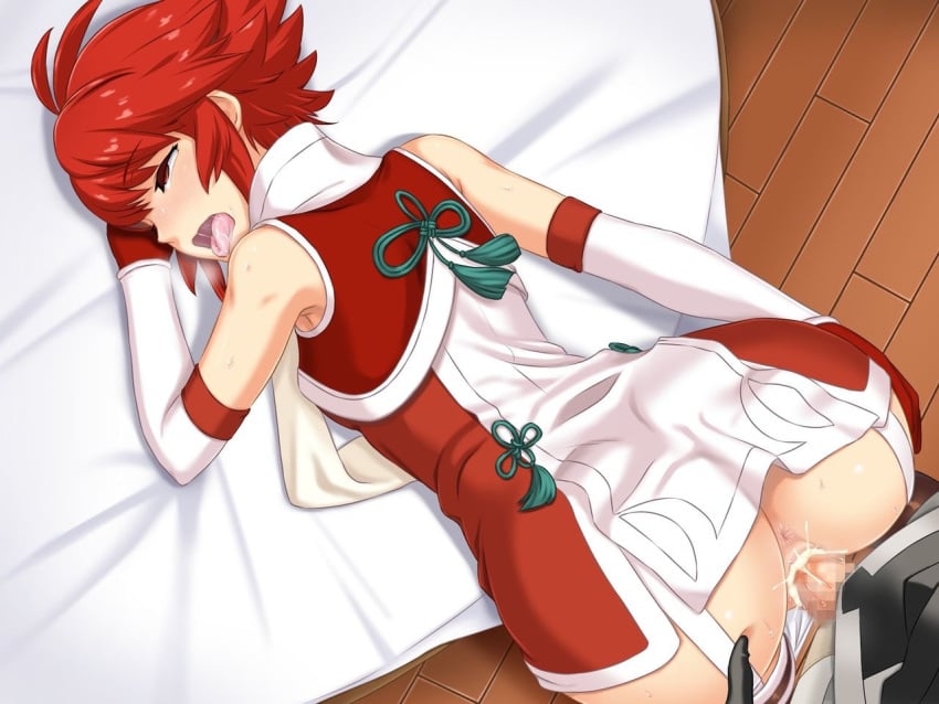 1girls ahe_gao anus ass bed big_ass blush censored corrin_(fire_emblem) corrin_(fire_emblem)_(male) cum cum_in_pussy cum_inside female fire_emblem fire_emblem_fates hinoka_(fire_emblem) hou_(hachiyou) nintendo panty_pull pussy red_eyes red_hair short_hair short_red_hair textless vaginal_penetration vaginal_sex white_panties