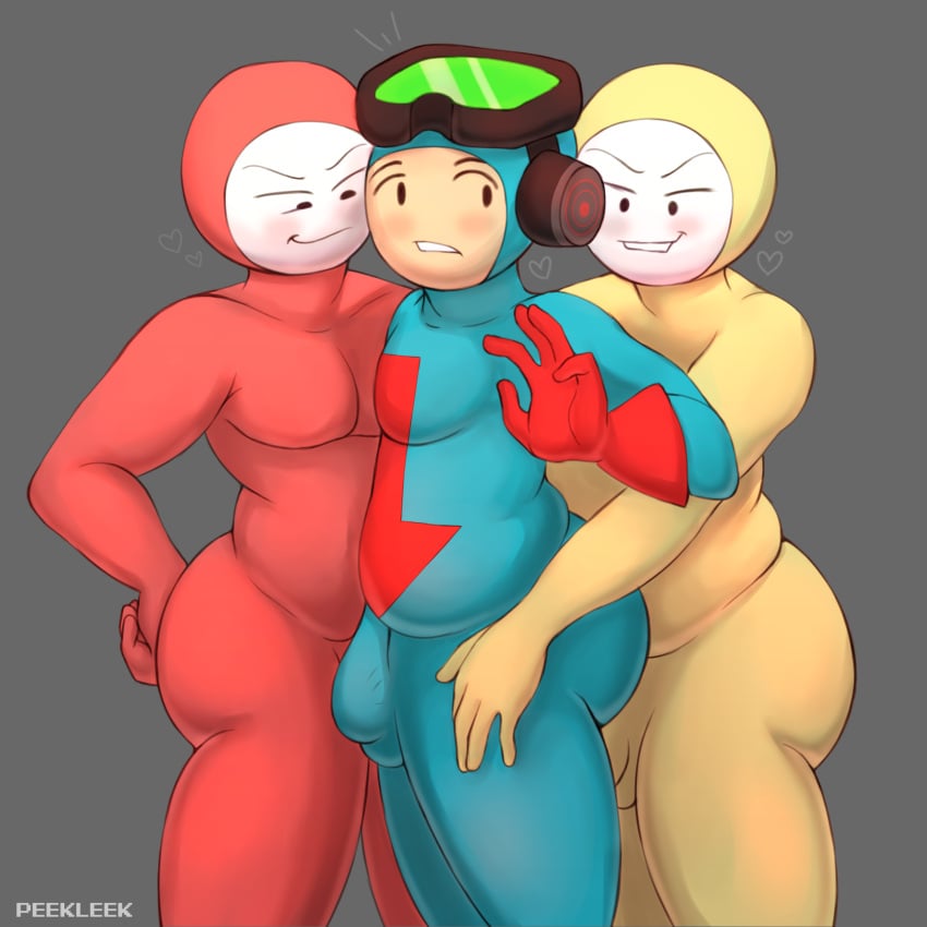 2_on_1 3boys airboarder bouncy_road bulge chubby chubby_male male male_only male_shortstack peekleek rhythm_heaven rhythm_tengoku shortstack skin_tight skintight_bodysuit