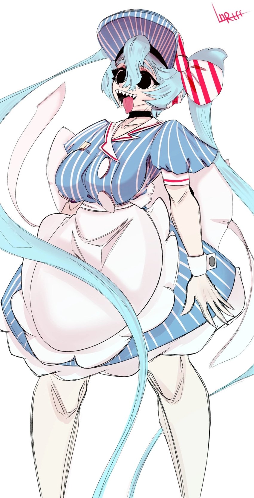 1girls alternate_breast_size big_breasts choker curvy_figure female hatsune_miku lnrtfflnrtff lunartoffee_artist mesmerizer_(vocaloid) mesmerizer_miku mv_character not_porn solo vocaloid wide_hips