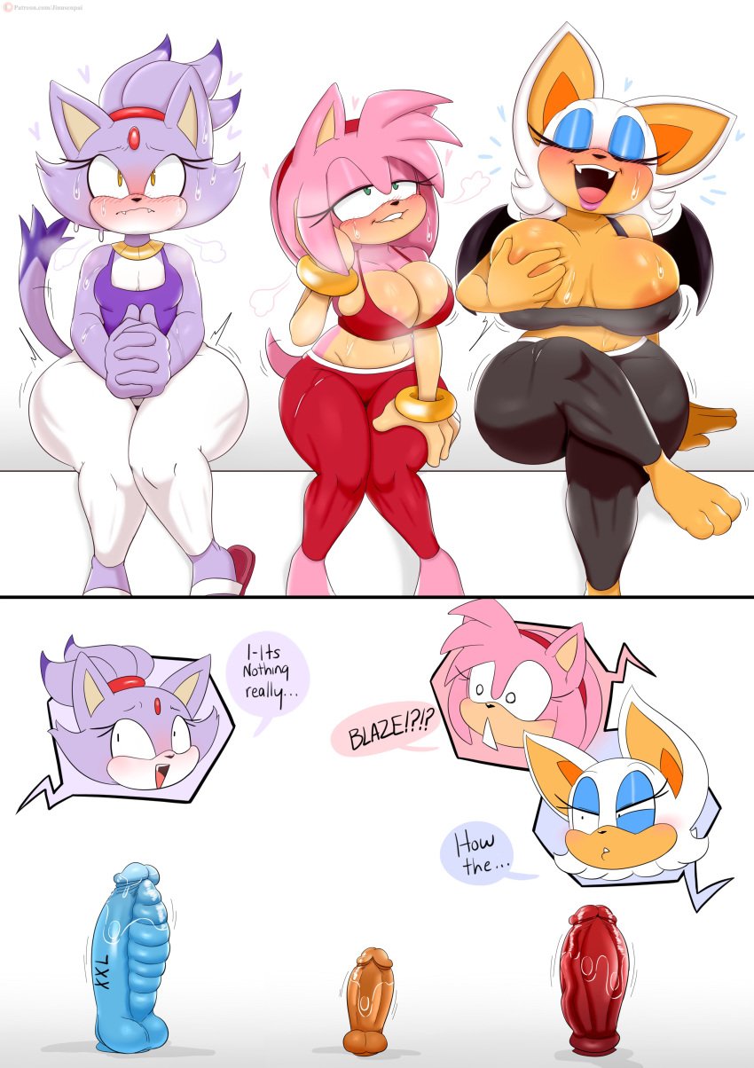 3girls absurdres after_masturbation amy_rose anal anal_insertion anthro anthro_only areola_slip areolae ass barefoot bat_wings before_and_after big_ass big_breasts big_butt biting_lip blaze_the_cat blue_eyeshadow blush boobs bottom_heavy breast_grab breasts breasts_out casual cleavage clothed clothed_female comic contest curvaceous curvy dildo dildo_in_pussy dildo_reveal dildo_sitting english english_text eyelashes eyeliner eyeshadow female female/female female_only forehead_jewel fully_clothed furry furry_only green_eyes hairband hi_res highres huge_dildo implied_masturbation implied_penetration insertion jinu large_breasts large_insertion leggings lipstick lube makeup masturbation midriff mobian_(species) multiple_girls navel neckwear nipples open_mouth orgasm penis_size_difference photo pink_body pink_fur pink_hair pleasure_face purple_fur purple_hair pussy_juice rouge_the_bat sega self_fondle sex_toy sex_toys shortstack simple_background sitting sitting_on_dildo skin_tight small_breasts sonic_(series) speech_bubble sports_bra sweat tail tan text thick_thighs tits video_games voluptuous white_background white_hair wide_hips wings wristwear yellow_eyes yoga_pants