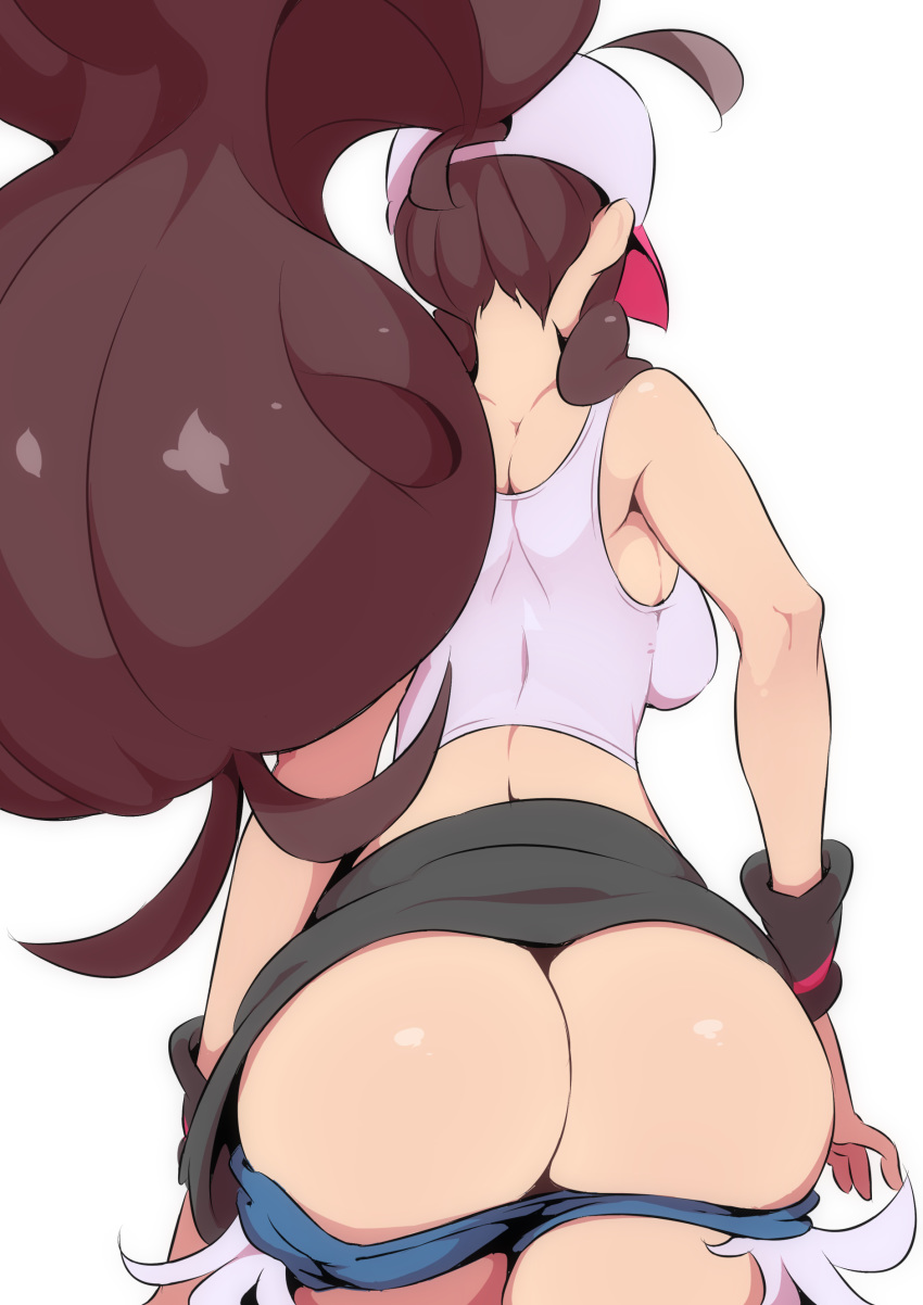 1girls ass ass_cleavage ass_focus big_ass big_butt brown_hair butt_crack curvy denim female female_protagonist from_behind hand_on_hip hat high_resolution hilda_(pokemon) jorts long_hair nac000 nintendo no_panties pokemon pokemon_bw ponytail posterior_cleavage shiny shiny_hair short_shorts shorts simple_background solo tank_top tied_hair very_high_resolution whale_tail white_background wristband