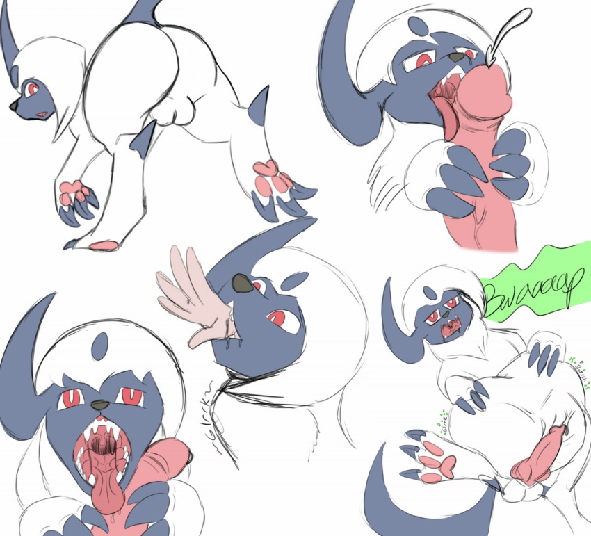 absol after_vore balls belly big_belly bodily_fluids cum drooling duo ejaculation fellatio feral flatsfag fur furry genital_fluids genitals horn humanoid_genitalia humanoid_penis licking lying male male/male mammal nintendo open_mouth oral oral_vore penile penis penis_lick pokémon_(species) pokemon pokemon_(species) randomlucario rumbling_stomach saliva satisfied sex swallowing teeth tongue tongue_out video_games vore white_body white_fur