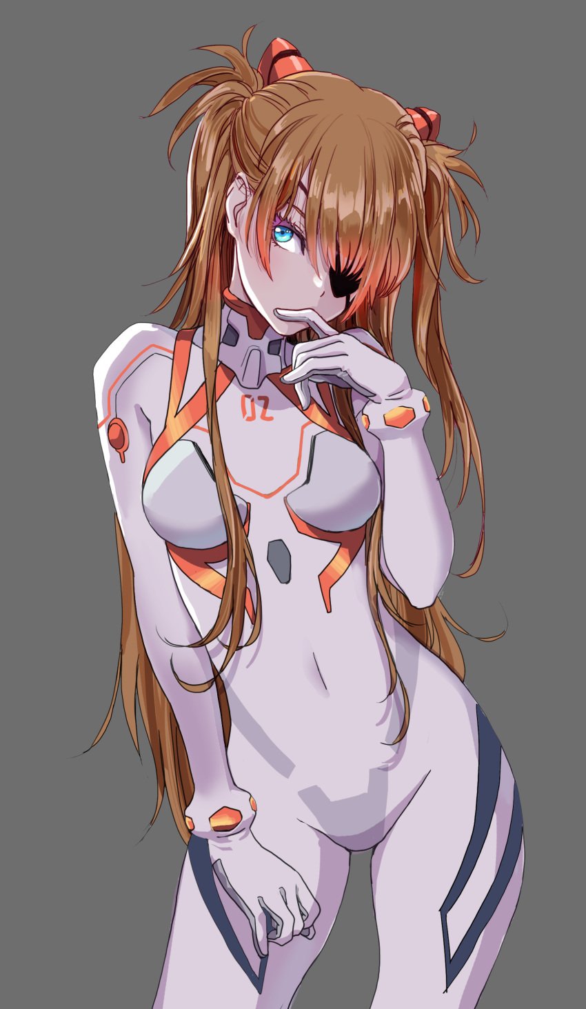 asuka_langley_sohryu blue_eyes breasts brown_hair eyepatch female female_only fully_clothed long_hair neon_genesis_evangelion neopn_genesis_evangelion plugsuit rebuild_of_evangelion red_hair slim slim_waist thighs tight_clothing v-line yamashita_shun'ya