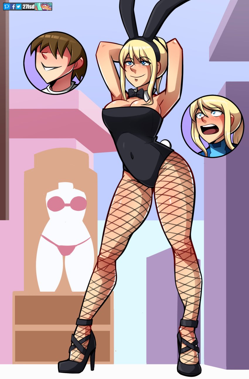 27lsd big_ass big_breasts big_butt body_swap bunny_ears bunny_tail bunnysuit commission fishnet_pantyhose metroid nintendo samus_aran tgbss the_guy_body_swap_saga thick_thighs tsf