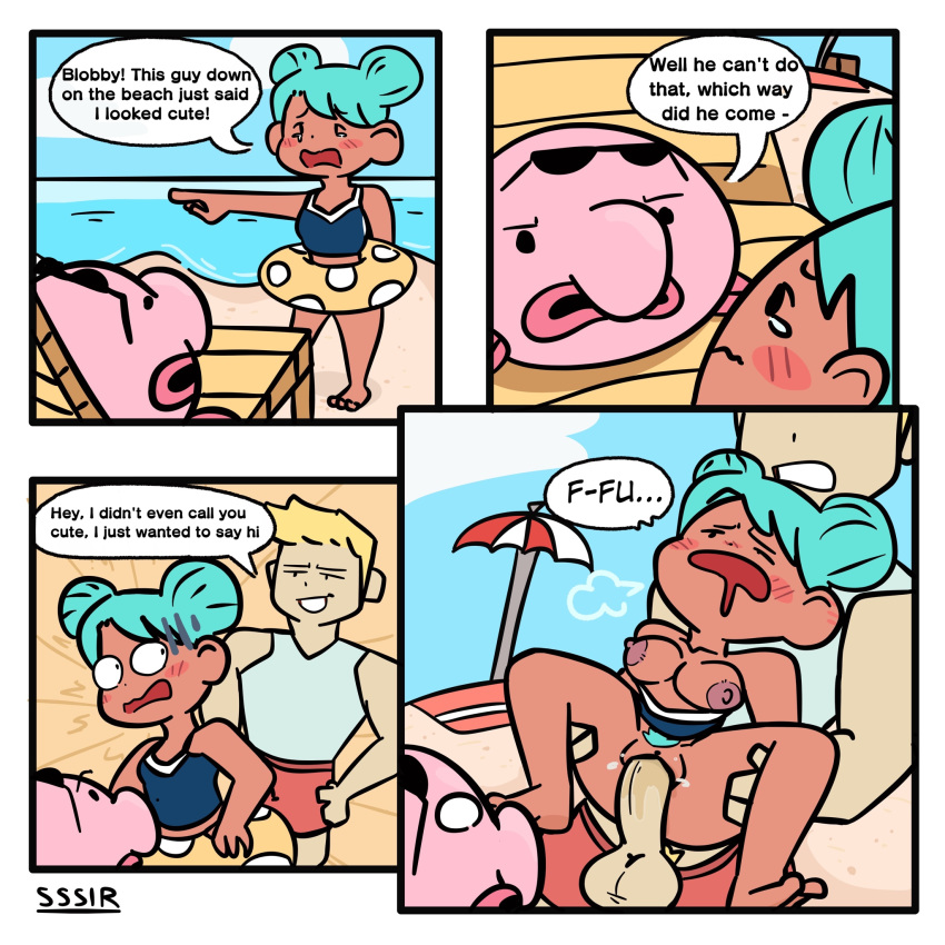 1boy 1boy1girl 1girls blobby_and_friends blobby_the_blobfish blue_hair breasts comic full_nelson_vaginal instant_loss instant_loss_2koma lily_(blobby_and_friends) mob_face rape sex slobbyslapper sssir sssir8 vaginal vaginal_penetration vaginal_sex