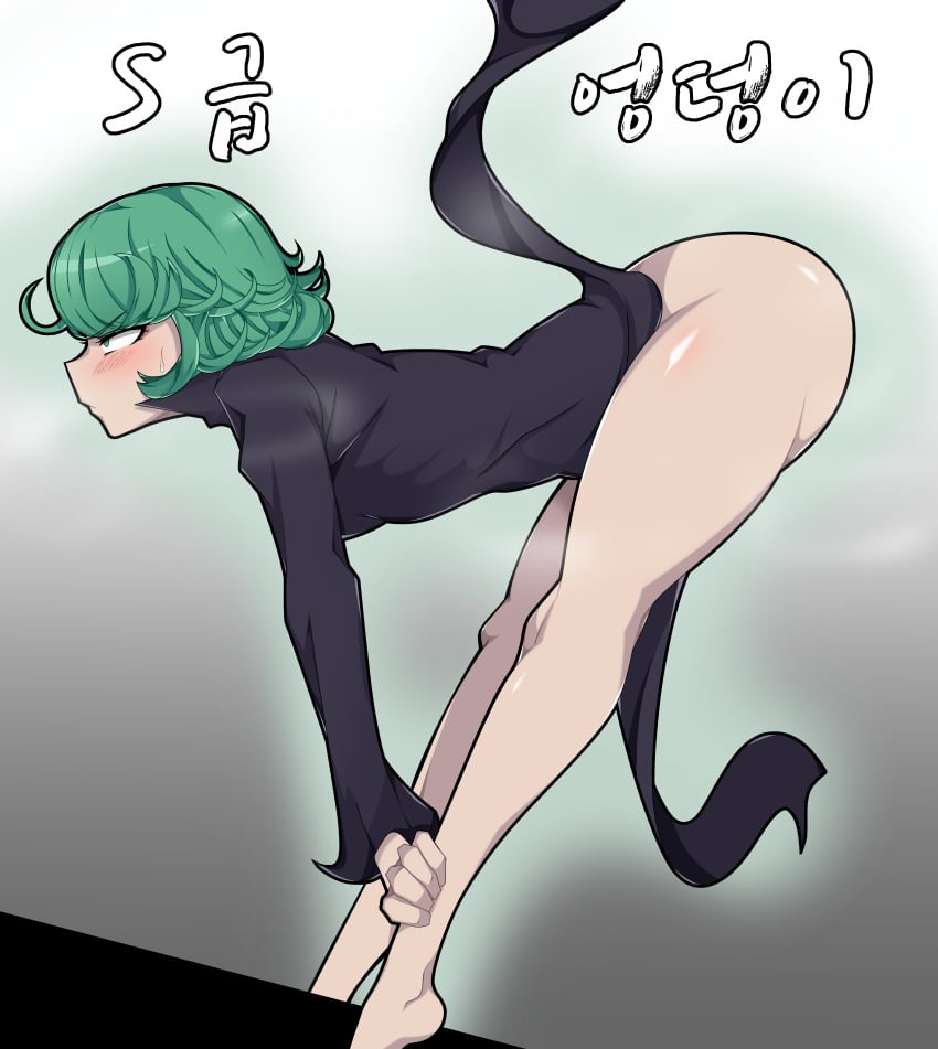 1girls arched_back ass_up big_ass blush female_focus female_only green_hair lifting_ass lifting_skirt medium_breasts one-punch_man pipi_(artist) short_hair steam steaming_body sweat tatsumaki