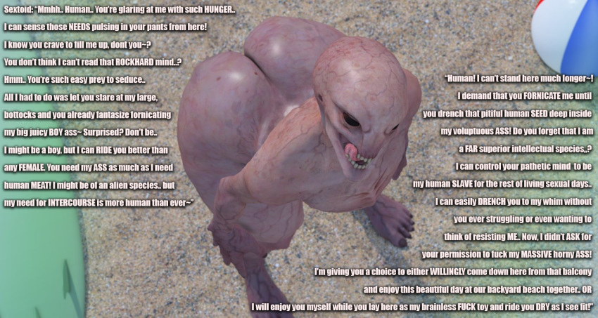 3d alien ass beach beach_ball bent_over big_ass dialogue english_text fangs femboy gay huge_butt humanoid implied_sex licking_lips looking_at_viewer male male_only nude r-a-s-p_(artist) sectoid solo tagme thick_thighs tongue xcom_2