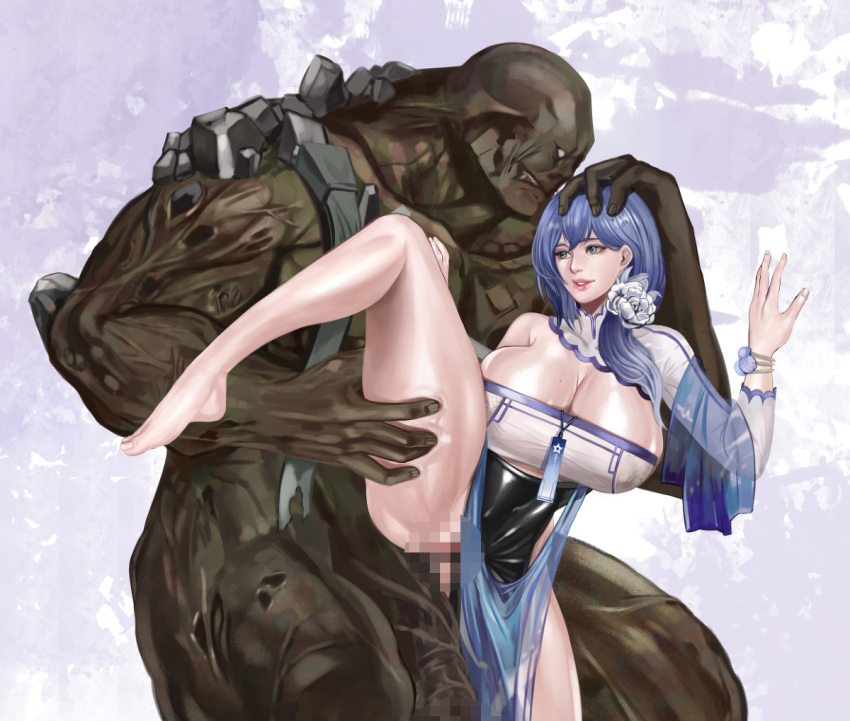 blue_hair censored dp-12_(girls'_frontline) elid gcg girls'_frontline huge_breasts monster sex size_difference zombie