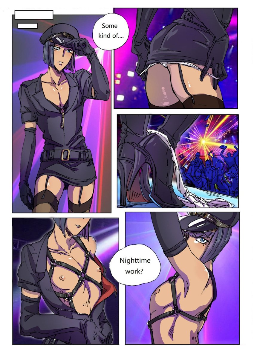 bruno_buccellati comic crossdressing crossdressing_male exhibitionism femboy gay harness high_heel_boots high_heels jojo's_bizarre_adventure lyly_shillock male_only male_stripper panties_down removing_clothing removing_panties stripper tagme vento_aureo yaoi