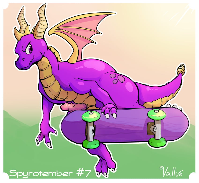 activision claws dragon erection feral genitals hi_res horn male male_only membrane_(anatomy) membranous_wings nude penis purple_body purple_eyes scales scalie simple_background skateboard skateboarding smile solo spyro spyro_reignited_trilogy spyro_the_dragon vallus video_games western_dragon wings