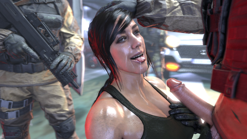 3d armor blurred_background call_of_duty clothed combat_boots cum_on_face cum_on_tongue cumshot enjoying female gloves gun head_tilted_back held_by_hair latina looking_at_viewer mara_(cod) military mind_break one_eye_closed open_mouth parking_lot poster remastered rifle scathachalter smiling soldier source_filmmaker surrounded tactical tactical_gear tactical_vest tongue_out uniform watermark wet_penis wet_skin