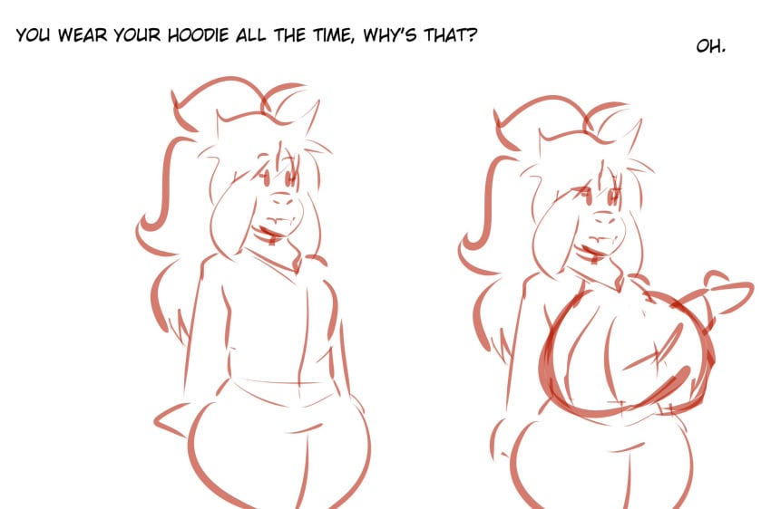 boss_monster breast_expansion goat hoodie huge_breasts humanoid long_hair mildred_(artist) original_character undertale wide_hips