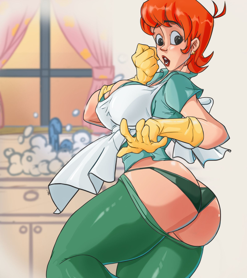 1girls apple_butt apron ass big_ass big_breasts big_butt breasts cartoon_network curvaceous curves curvy curvy_body curvy_female curvy_figure curvy_hips dat_ass dexter's_laboratory dexter's_mom digital_art digital_artwork_(media) fanart fat_ass female female_only ginger_hair gloves hips hourglass_figure huge_ass huge_breasts huge_butt jeans kitchen latex_gloves light-skinned_female light_skin lips lipstick looking_at_viewer looking_back mature mature_female milf mother orange_hair pants postsoecusat red_lips red_lipstick smile solo tight_clothing tight_fit tight_pants tights waist wide_hips wink yoga_pants