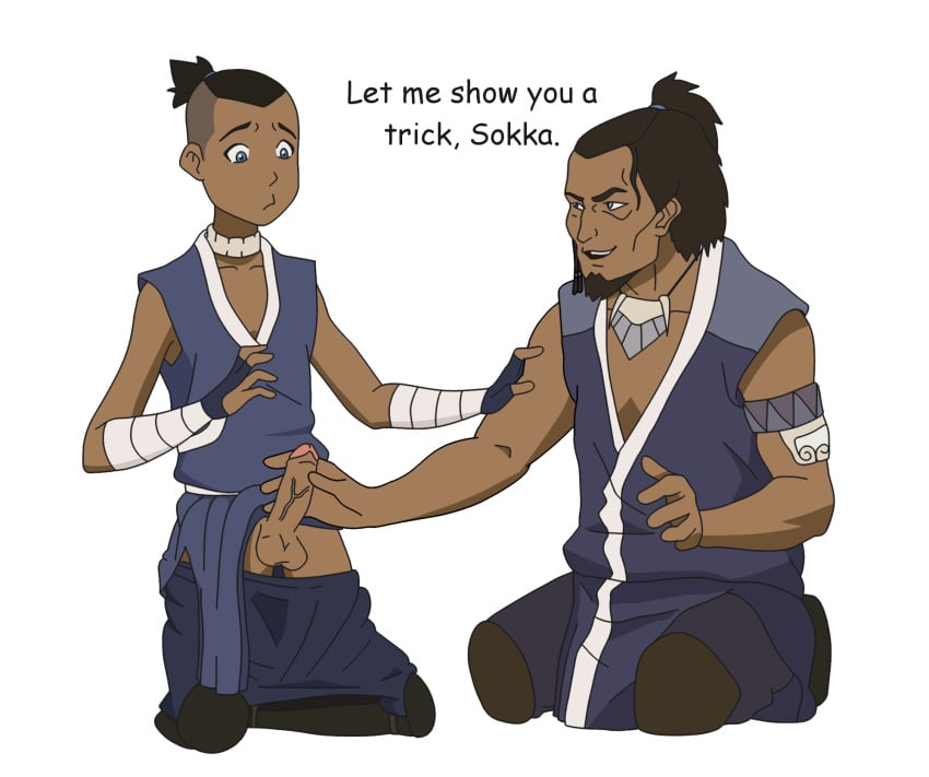 2boys avatar_legends avatar_the_last_airbender clothed clothing daddy_kink dubious_consent english_text erection father_and_son gay groping hakoda handjob incest kneeling lesson male male/male male_only masturbation nickelodeon older_man_and_younger_boy sokka teaching text water_tribe yaoi