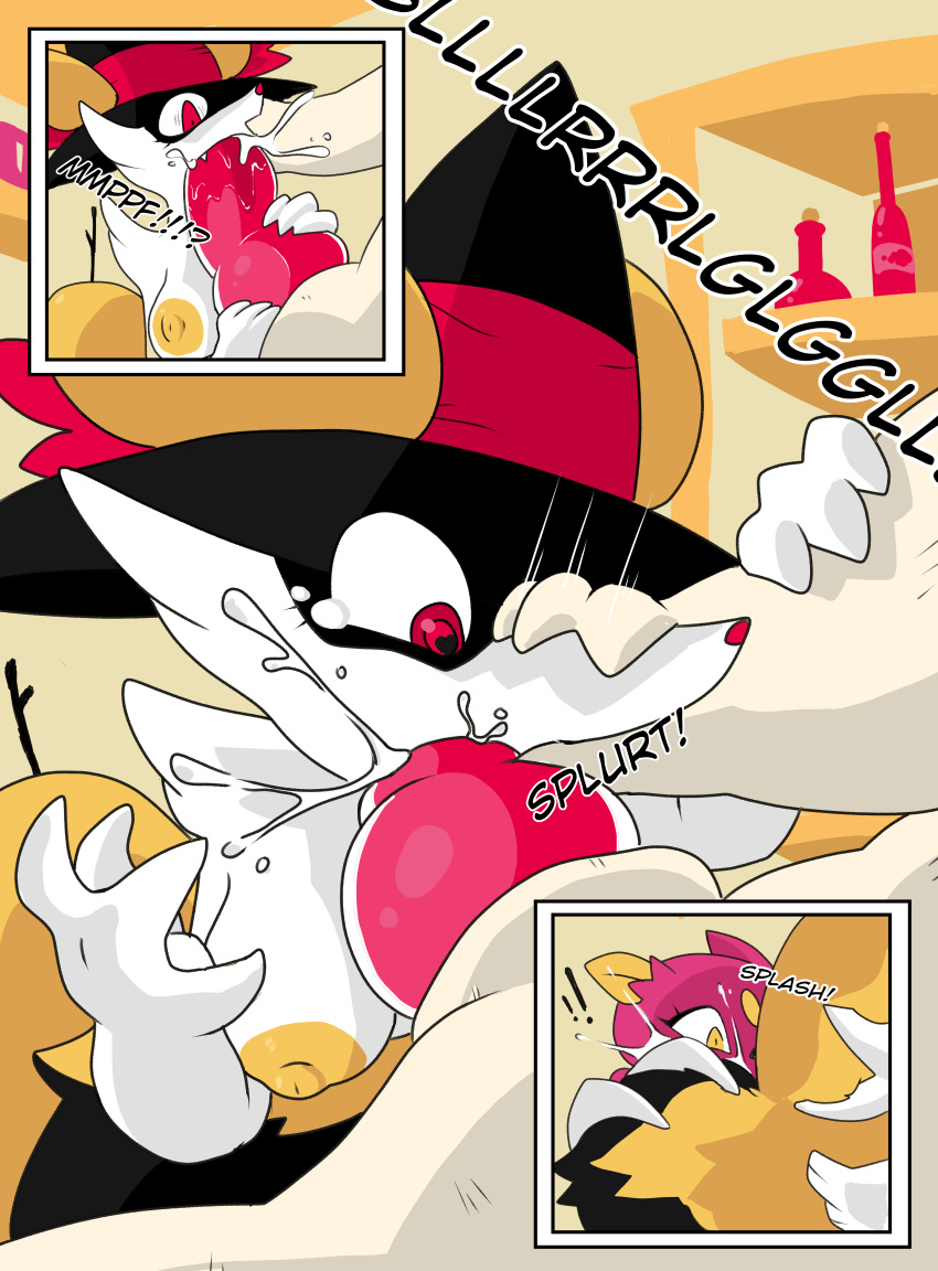 absurd_res anthro bodily_fluids braixen breasts clothing comic cum cum_in_mouth cum_inside cunnilingus fellatio female female/female feral fur genital_fluids genitals group hat headgear headwear hi_res male nintendo nipples oral oral_penetration penetration penile pokemon pokemon_(species) ponporio_(artist) red_eyes sex shiny_pokemon sneasel straight typhlosion vaginal_penetration video_games white_sclerea witch_hat yellow_eyes yellow_nipples